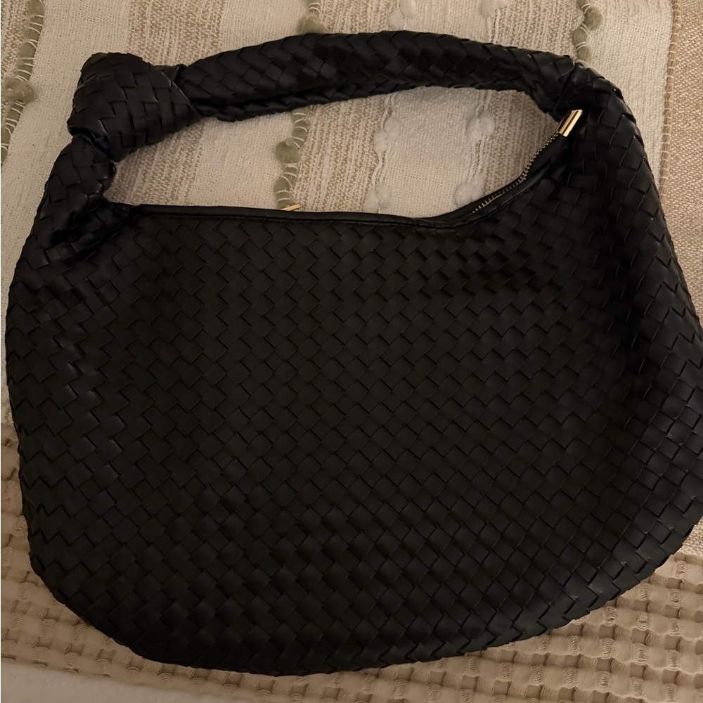 Elegant Black Woven Hobo Bag